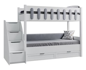 Кровать двухъярусная Лапландия, белый/ткань велюр серый, без лестницы